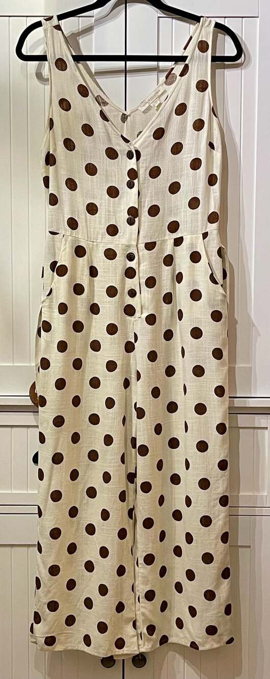 Monteau Los Angeles Sleeveless Polka Dot Wide Leg Jumpsuit with Belt